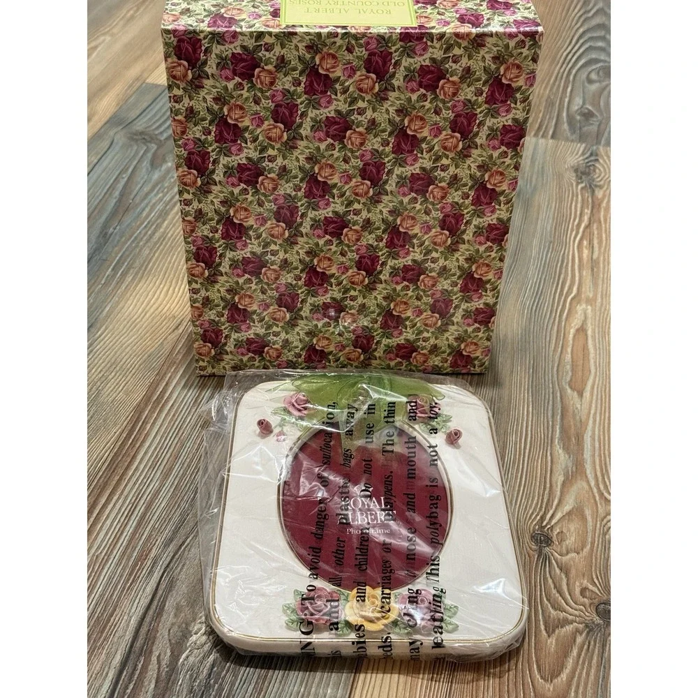 New Royal Albert Old Country Roses Photo Frame Unused w/ Box Raised Roses